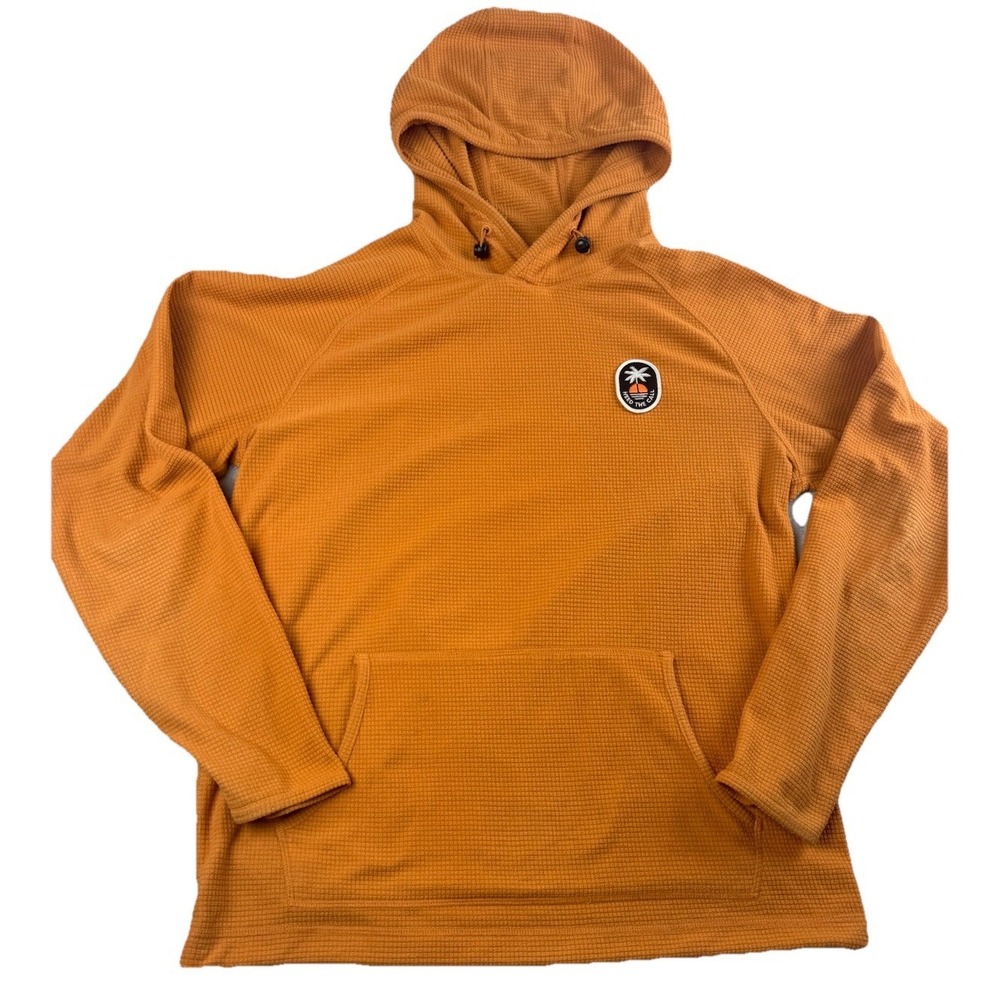 Howler Bros Hooded Waffle Fleece Pullover Hoodie Mens Large Orange Thermal